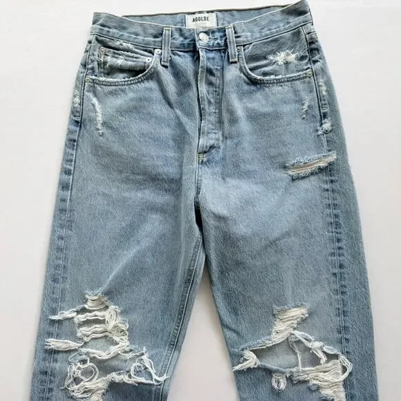Agolde '90s Jeans Mid-Rise Loose Fit Size 25 Distressed Straight Leg Retro USA - Picture 3 of 9